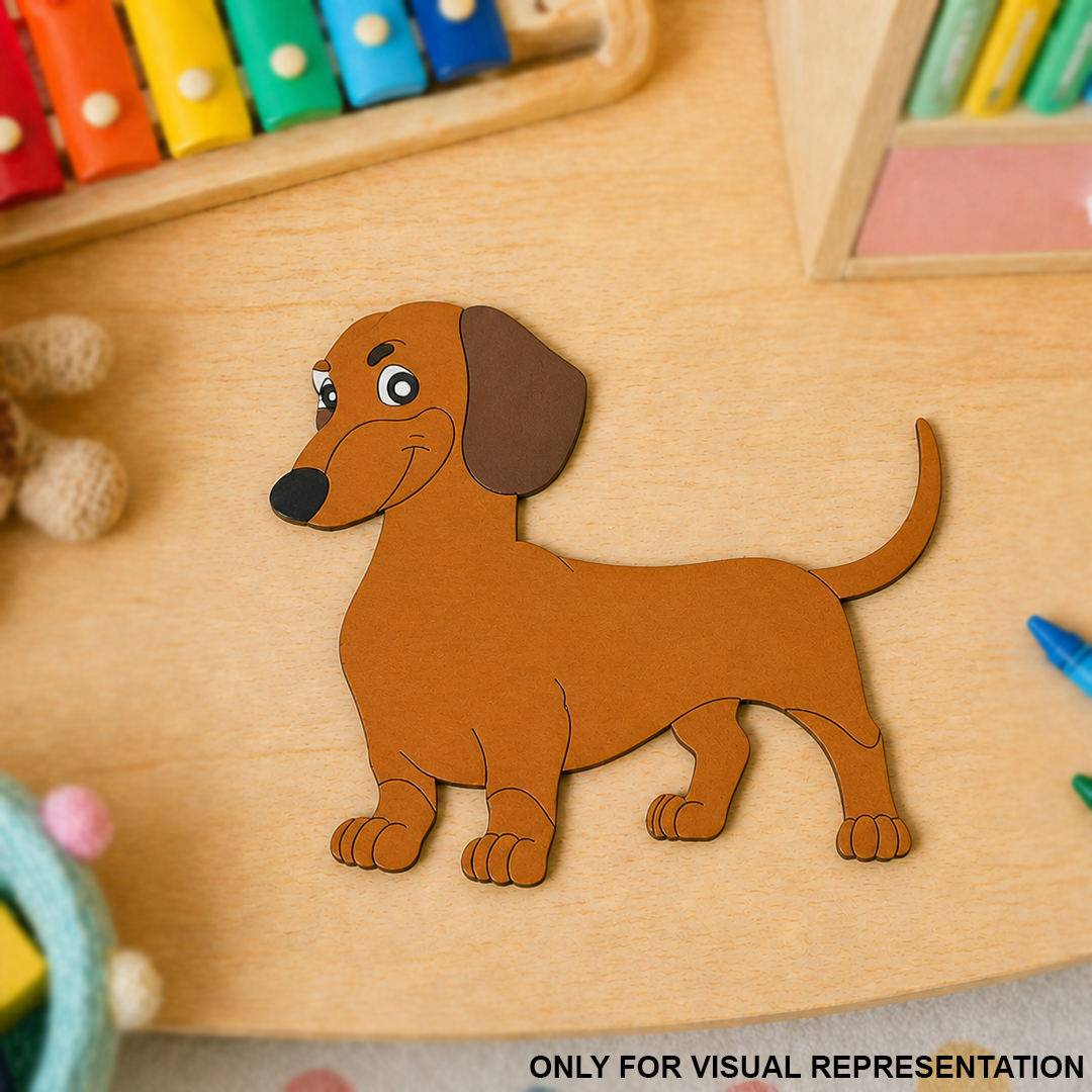 MDF DIY colorful dachshund on brown table.