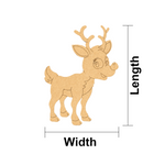 MDF DIY reindeer cutout with measurements labeled on a white background