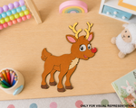 MDF DIY Cartoon reindeer on a wooden surface with educational toys around