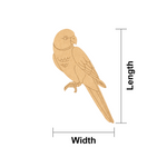 MDF DIY  parrot cutout with measurements labeled on a white background