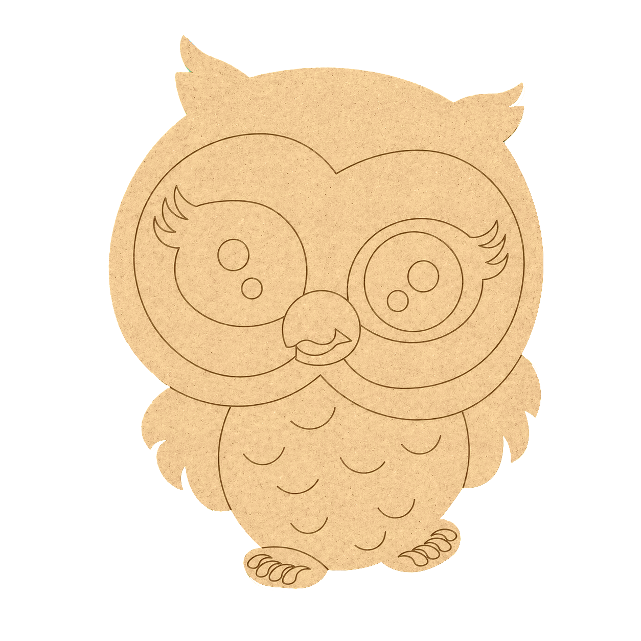 MDF DIY owl cutout on white background.