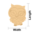 MDF DIY Owl-shaped cutout with measurements on a white background