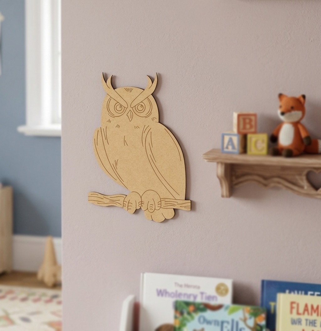 MDF DIY  owl cutout hang on wall.