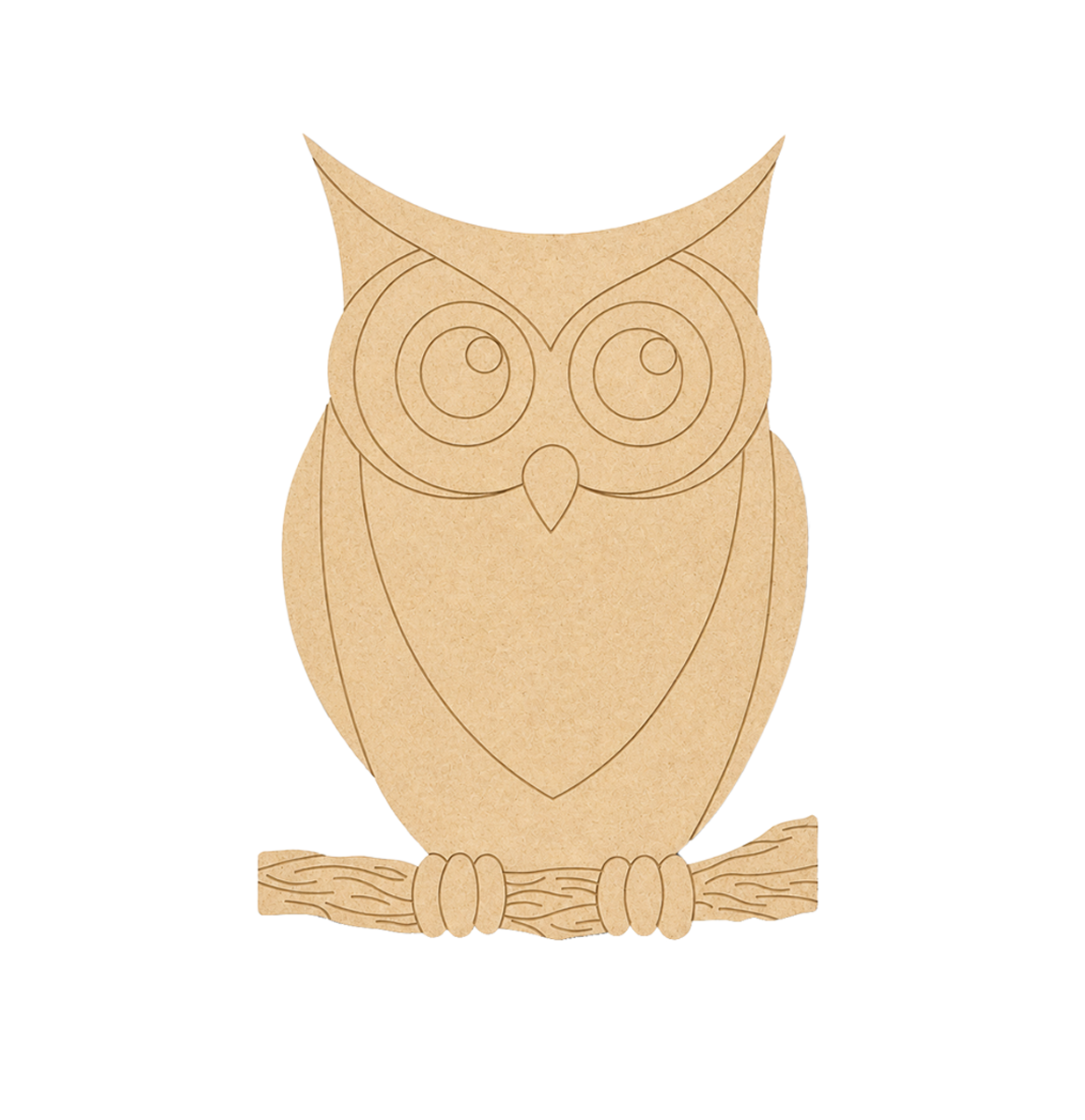 MDF DIY owl cutout with white background.