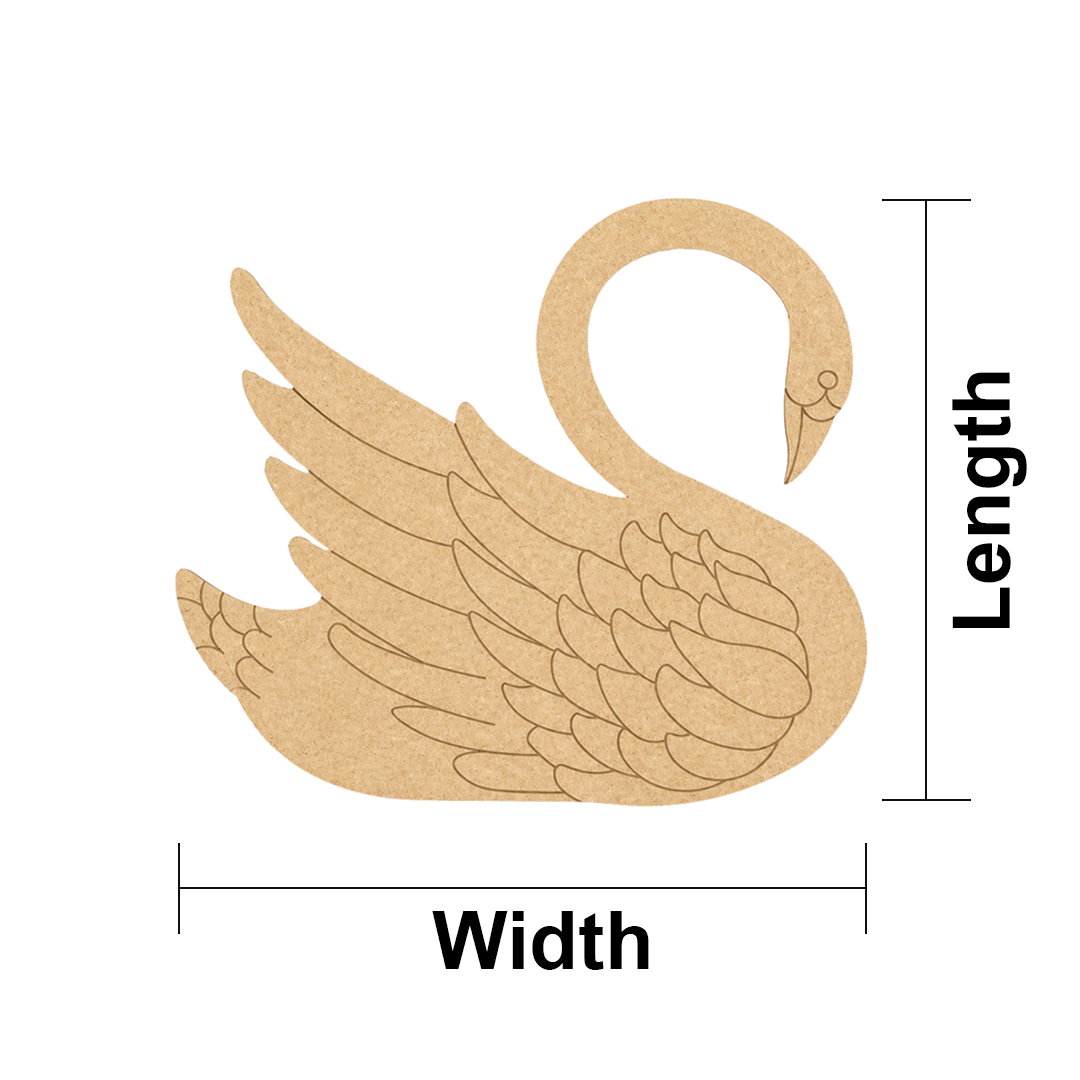 MDF DIY  swan cutout with measurements on a white background