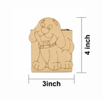 MDF DIY dog-shaped cutout with dimensions on a white background