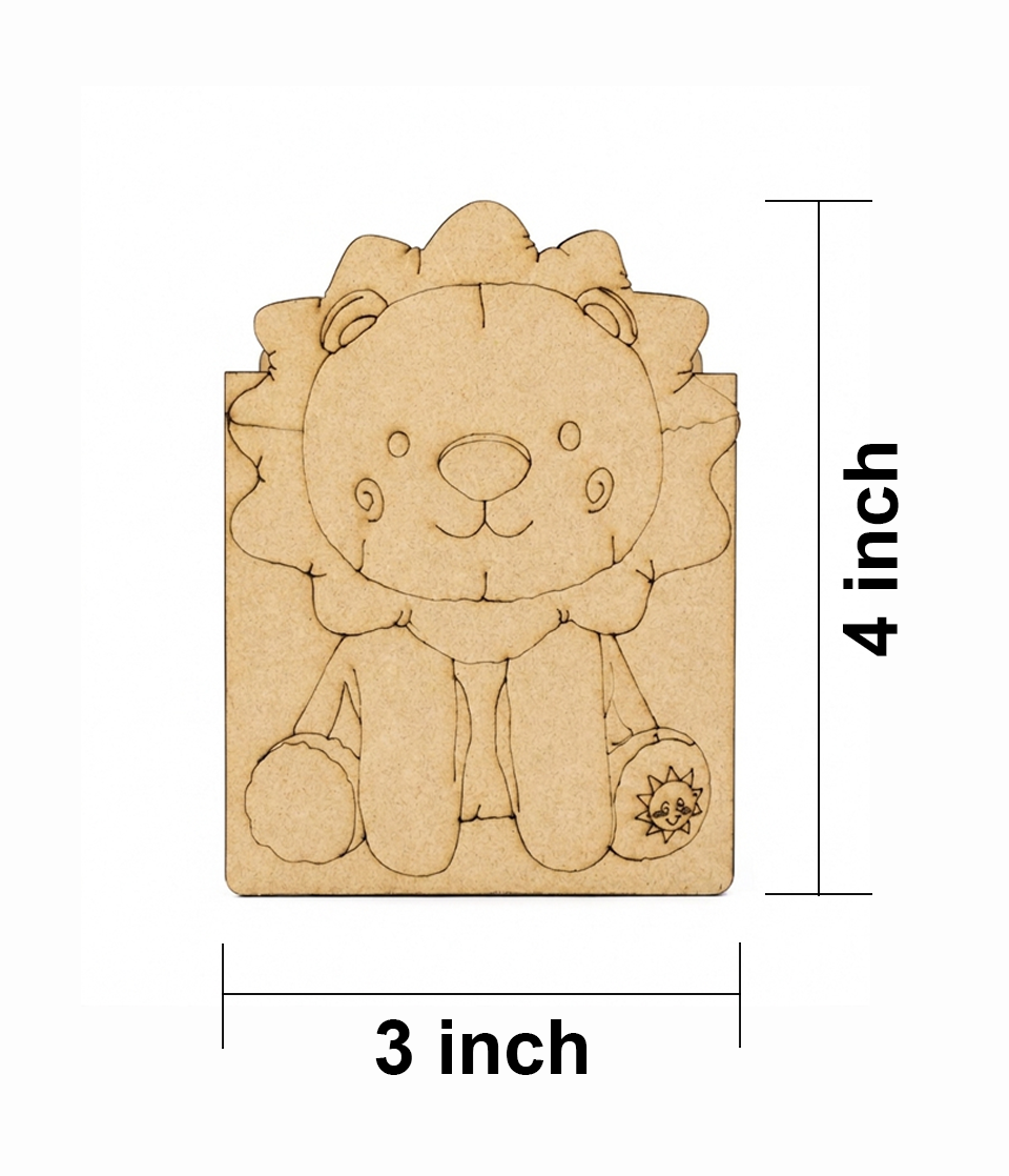 MDF DIY  lion-shaped cutout with dimensions on a white background