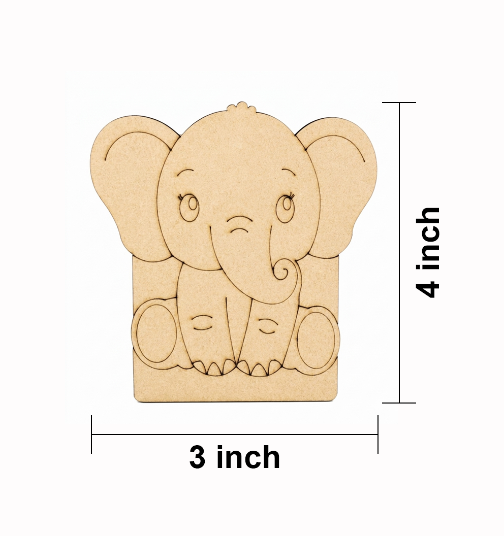 MDF DIY  elephant cutout with dimensions on a white background