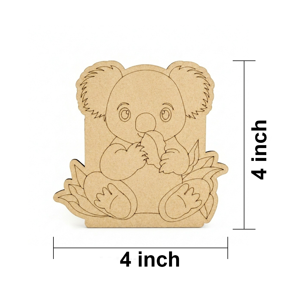 MDF DIY  cutout of a koala with dimensions on a white background