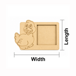 MDF DIY  photo frame with duck design and measurements on a white background