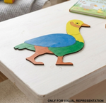 MDF DIY  Colorful duck-shaped wooden puzzle on a white surface
