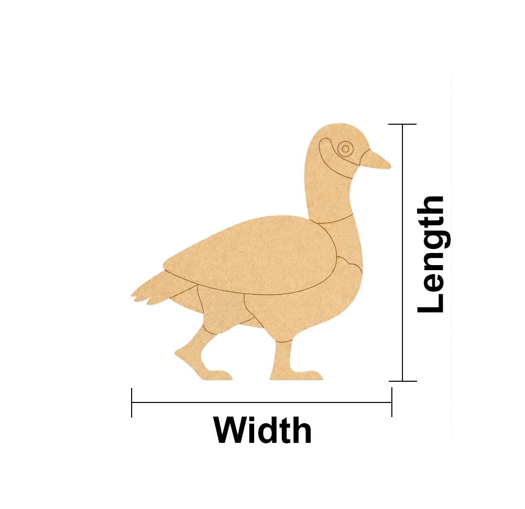   MDF DIY duck cutout with measurements labeled on a white background