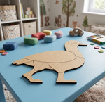   MDF DIY duck shape on a table.