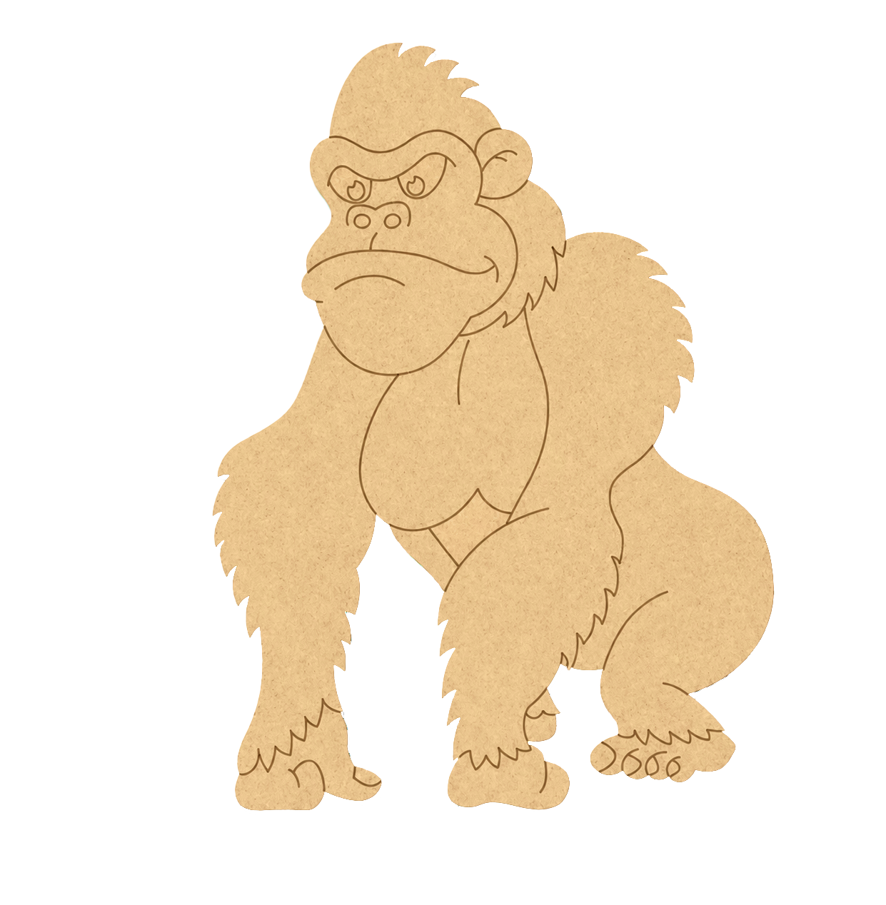 MDF DIY cutout of a gorilla on a white background