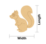 MDF DIY squirrel cutout with measurements labeled on a white background
