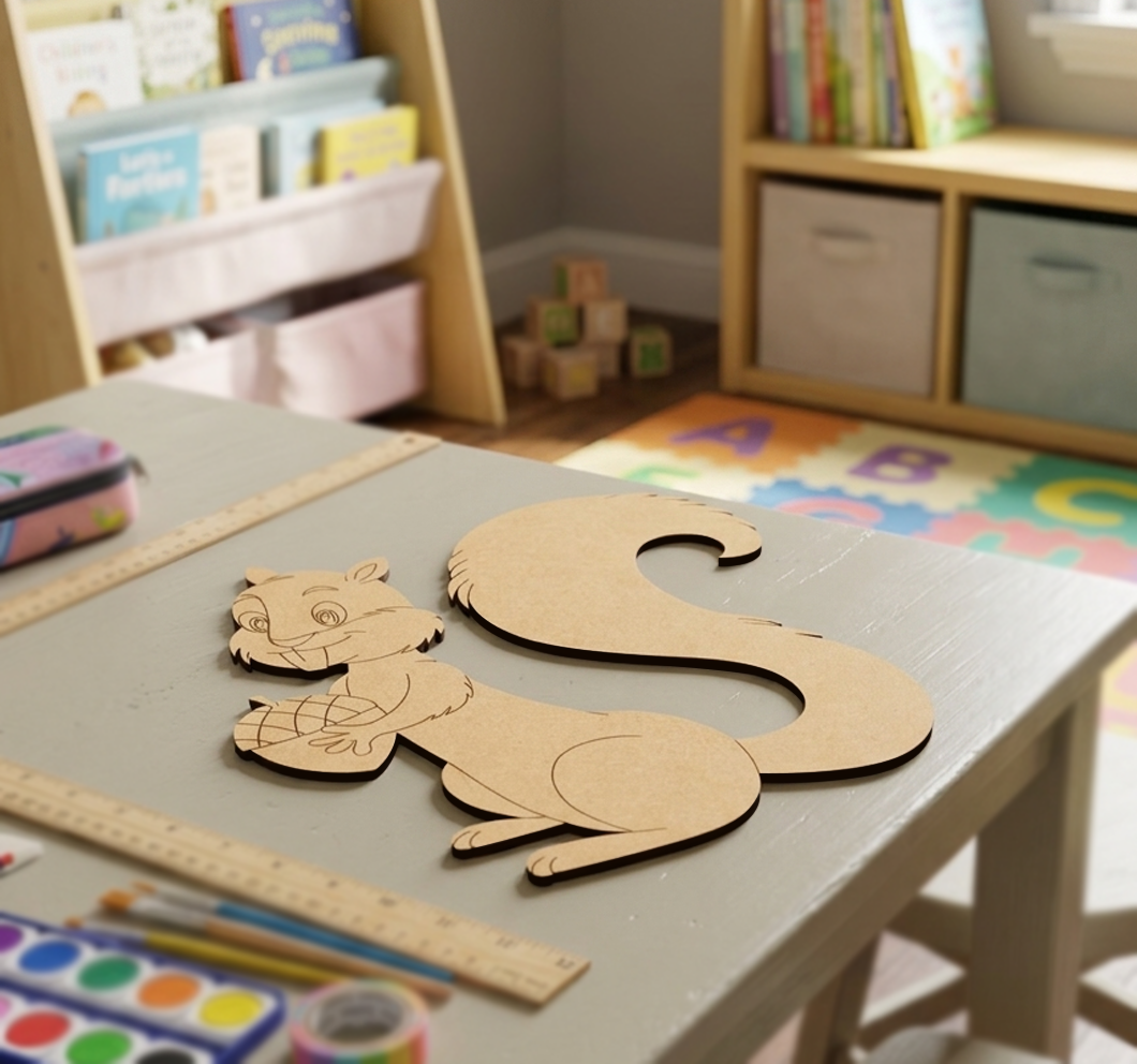 MDF DIY animal puzzle on a table with educational materials in a child's playroom.