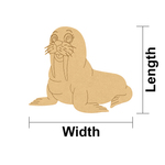 MDF DIY cutout of a seal with dimensions labeled on a white background