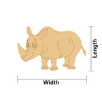 MDF DIY  rhino cutout with measurements on a white background