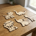 MDF DIY  cutouts of animals on a wooden surface