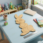 MDF DIY  rabbit puzzle on a table with educational materials in a child's room