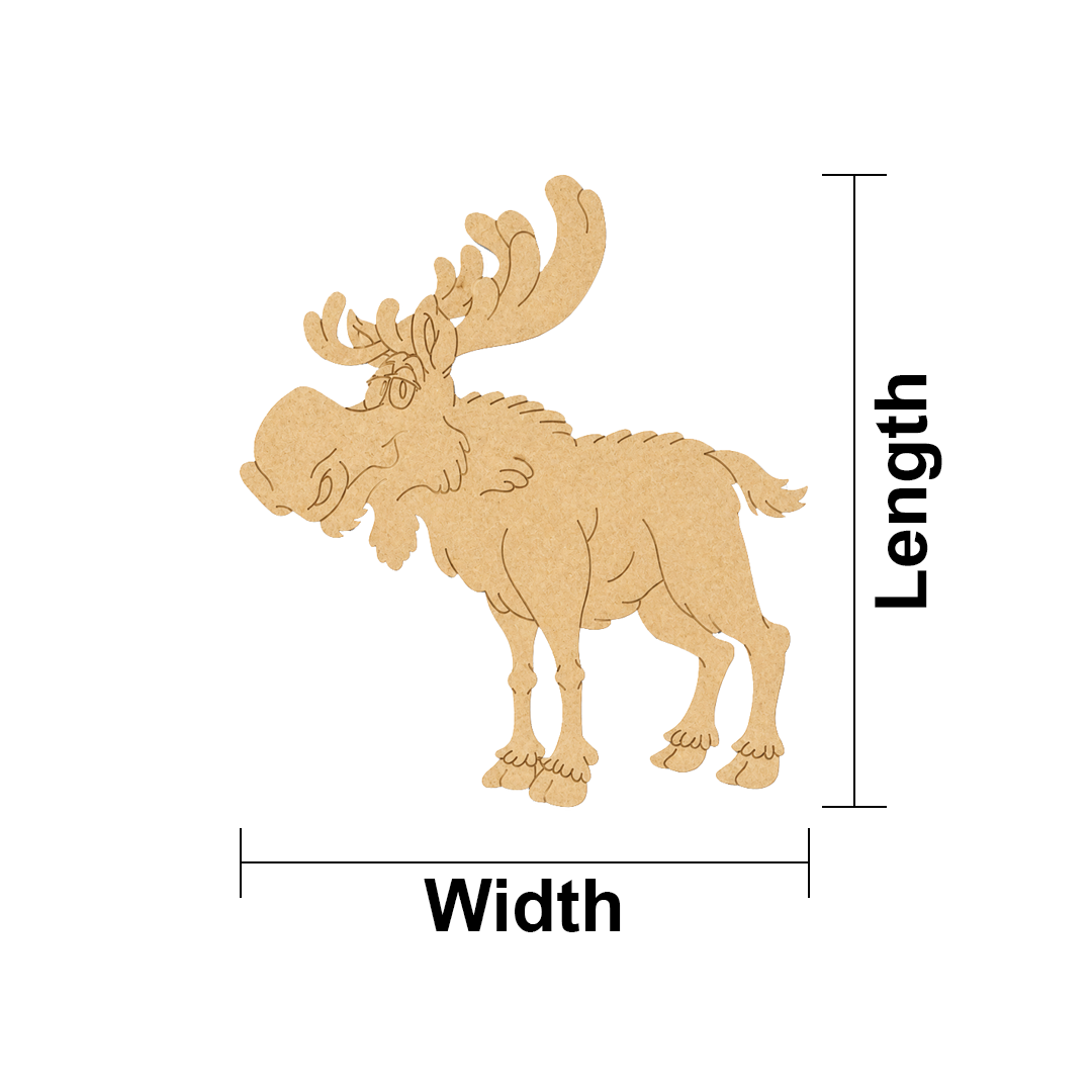 MDF DIY  moose cutout with measurements labeled on a white background