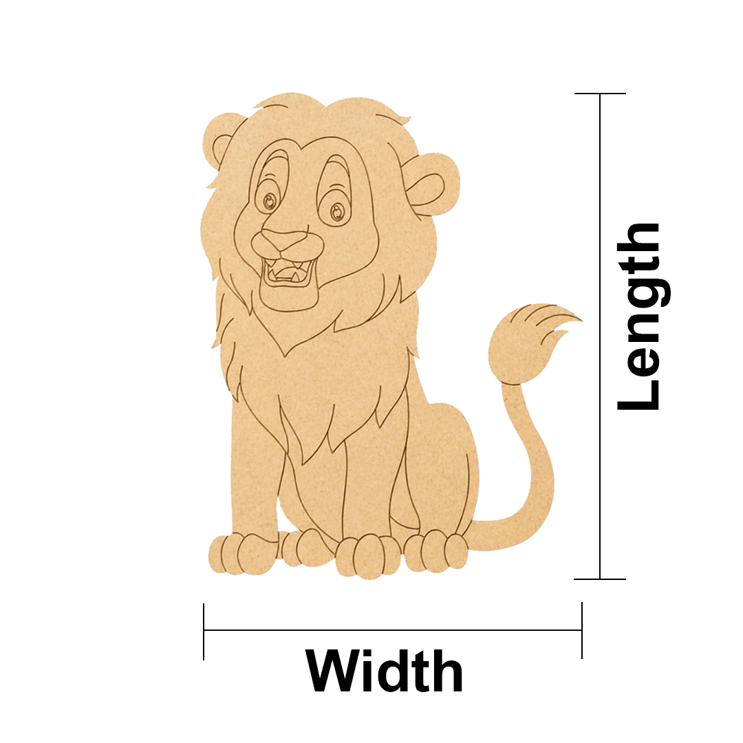 MDF DIY  Cartoon lion with measurements labeled on a white background