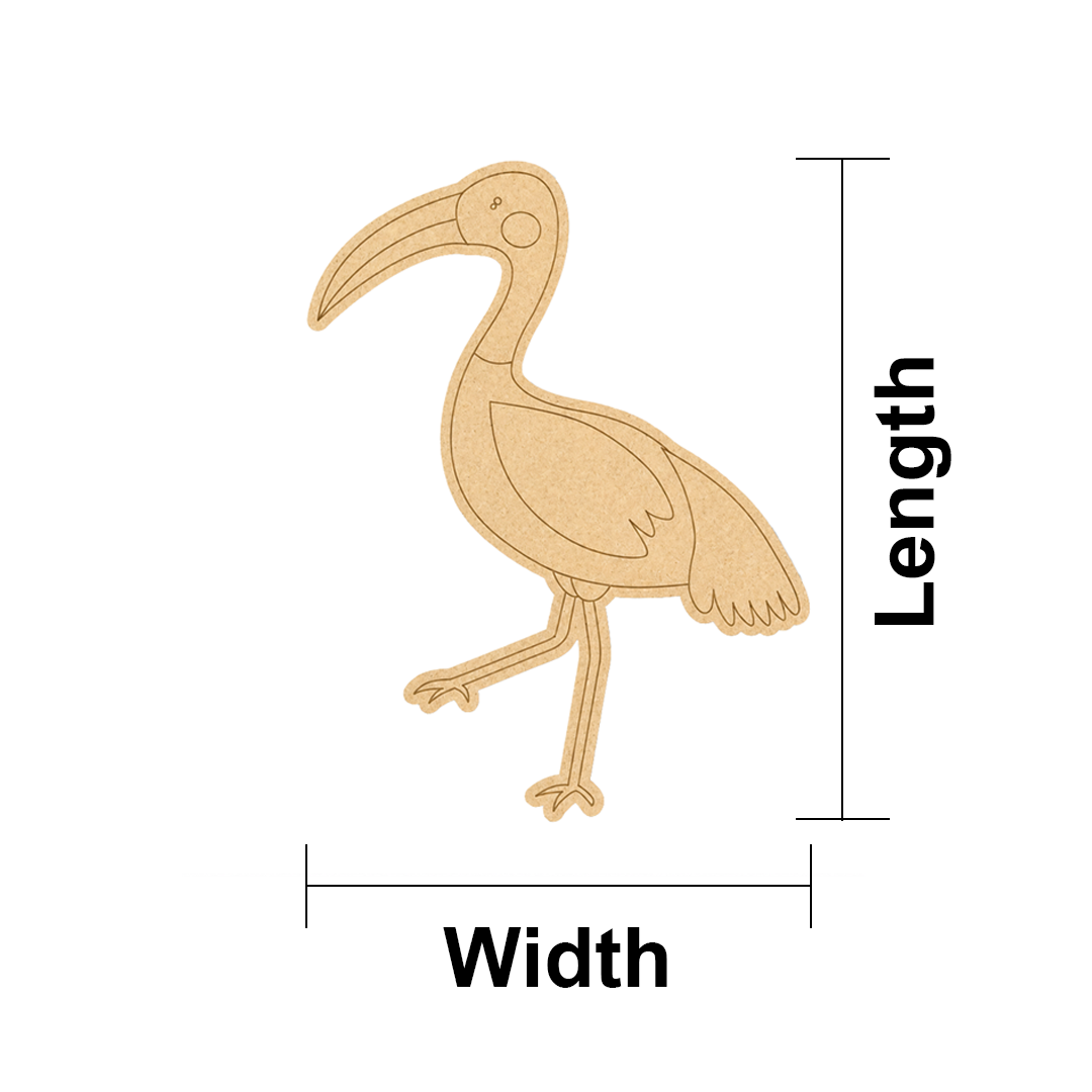 MDF DIY  bird cutout with measurements labeled on a white background