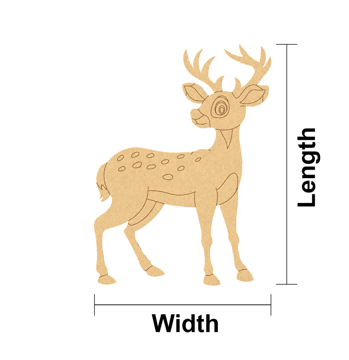 MDF DIY  deer cutout with measurements labeled on a white background