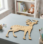 MDF DIY  deer decoration on a table with a child's room in the background