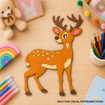 MDF DIY  deer decoration on a wooden surface with stationery items around