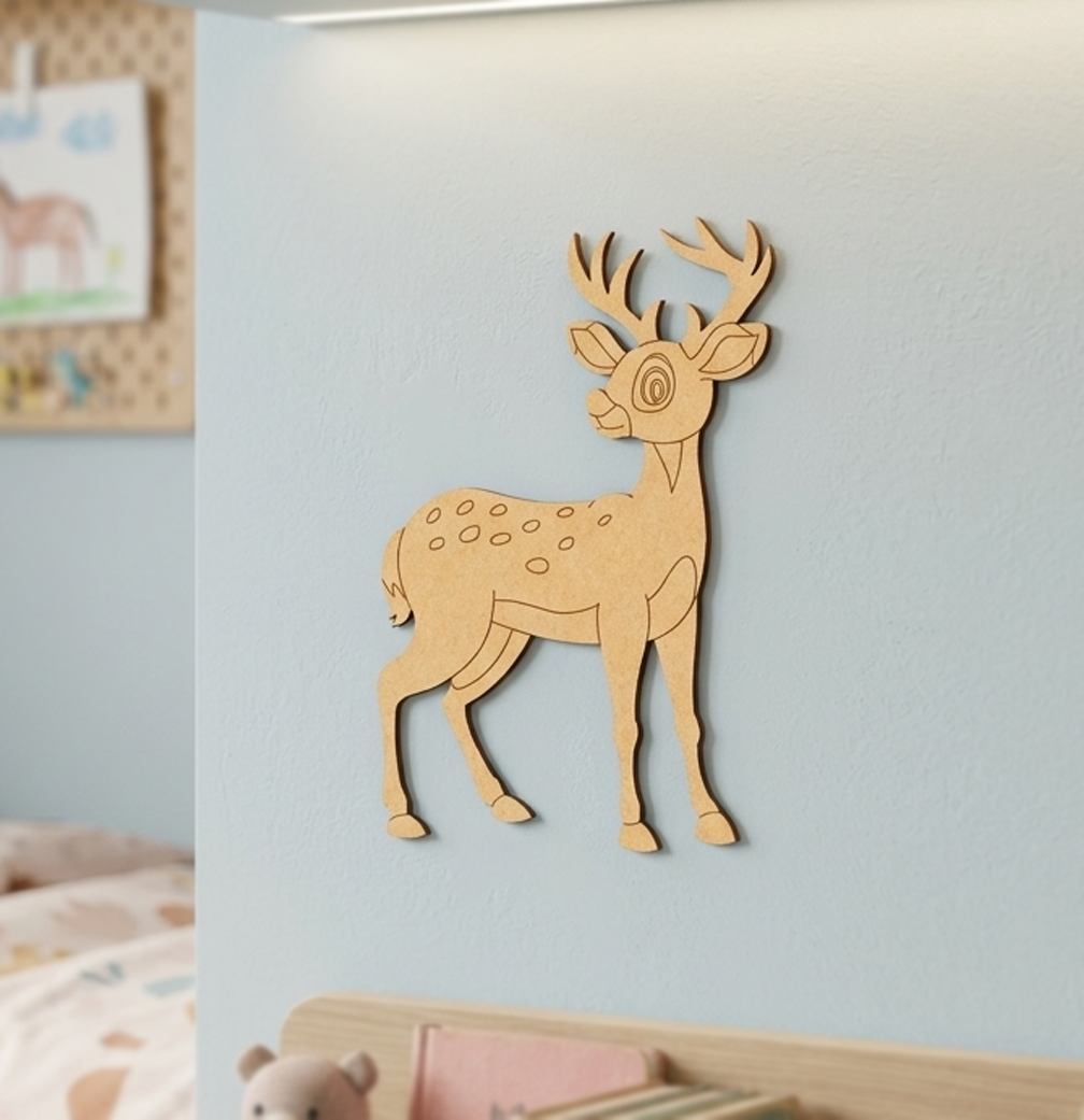 MDF DIY  deer wall decoration on a light blue wall