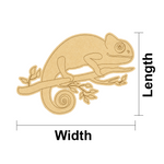 MDF DIY  chameleon cutout with measurements labeled on a white background