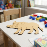 MDF DIY  animal puzzle on a table with colorful building blocks and books in the background