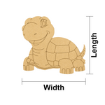 MDF DIY  turtle cutout with labeled length and width on a white background