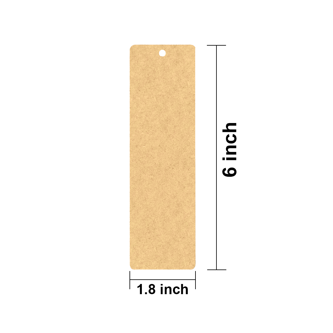 MDF DIY  Bookmark with dimensions 6 inches tall and 1.8 inches wide on a white background