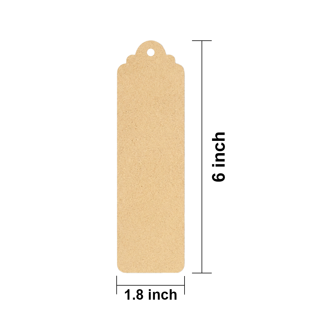 MDF DIY Bookmark with dimensions 1.8 inches wide and 6 inches tall on a white background