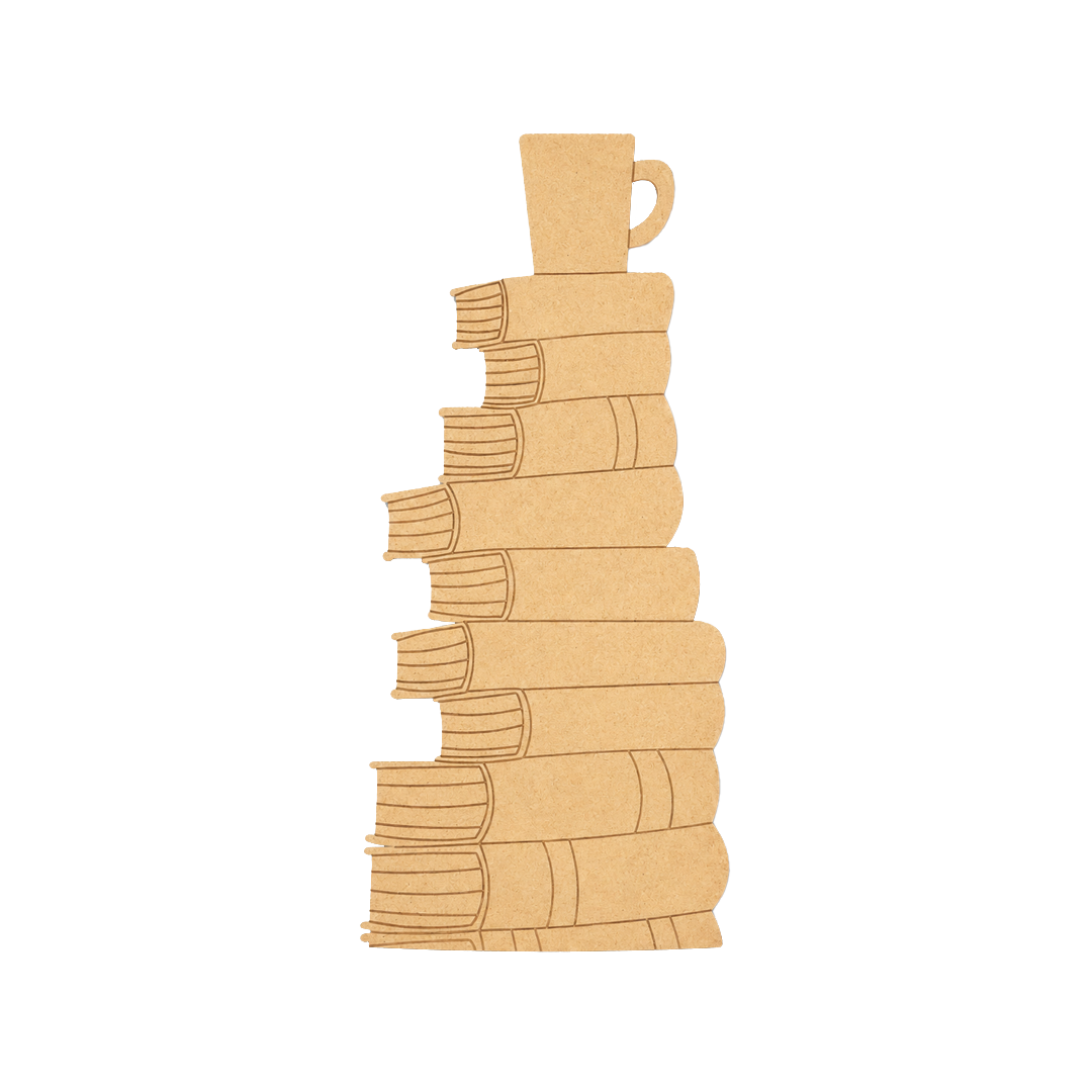  MDF DIY  bookmark Stack of books with a cup on top on a white background