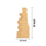  MDF DIY  bookmark Stack of books with a mug on top, showing dimensions on a white background