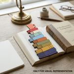  MDF DIY  Colorful bookmark shaped like stacked books on an open book with a lamp and notebook in the background.