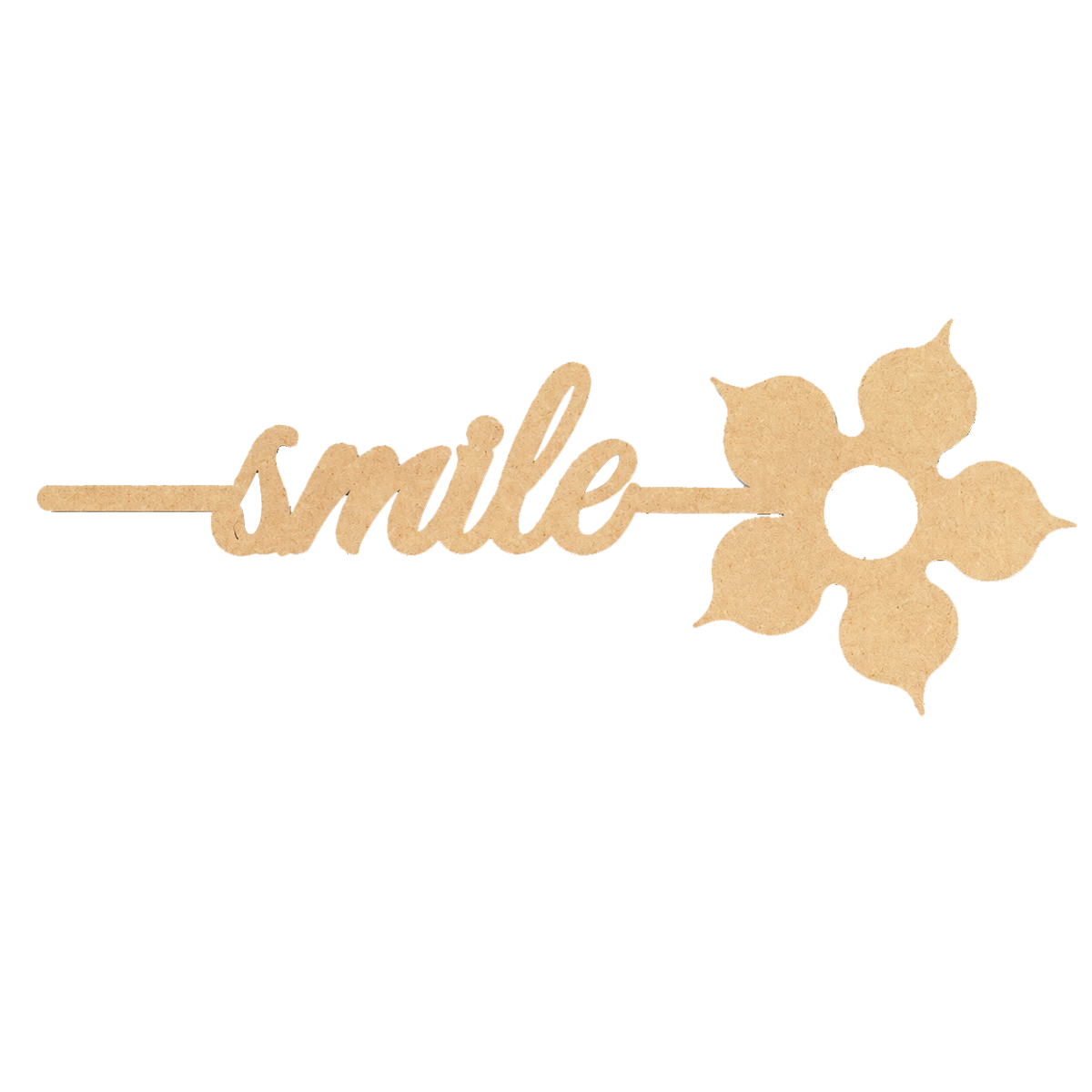 Decorative  MDF DIY  bookmark sign with 'smile' and floral design on a white background