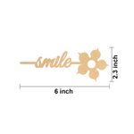  MDF DIY  bookmark sign with 'smile' and a flower design, showing dimensions on a white background.
