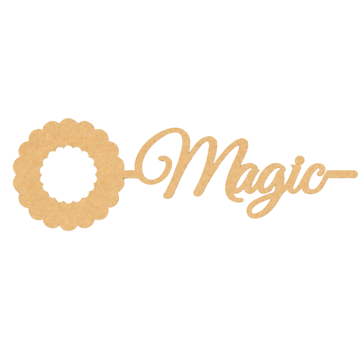 Decorative MDF DIY Bookmark 'Magic' word with a scalloped border on a white background