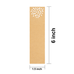 Rectangula MDF DIY  bookmark with cut-out design and measurements on a white background