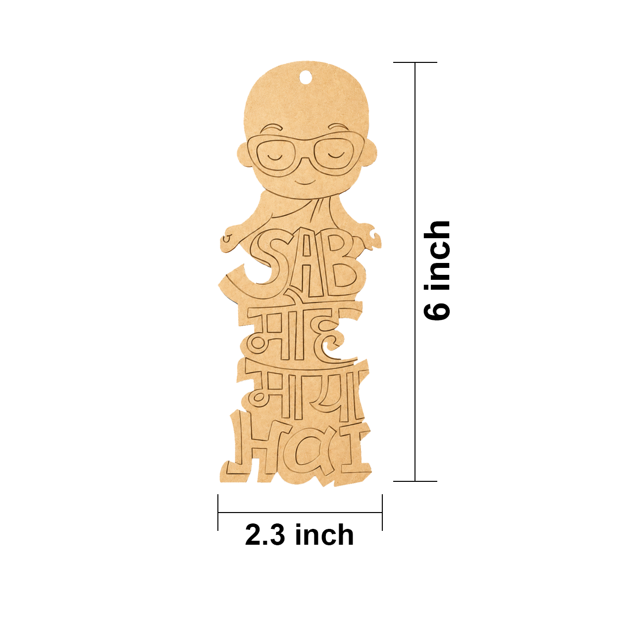 MDF DIY  bookmark with text and measurements on a white background
