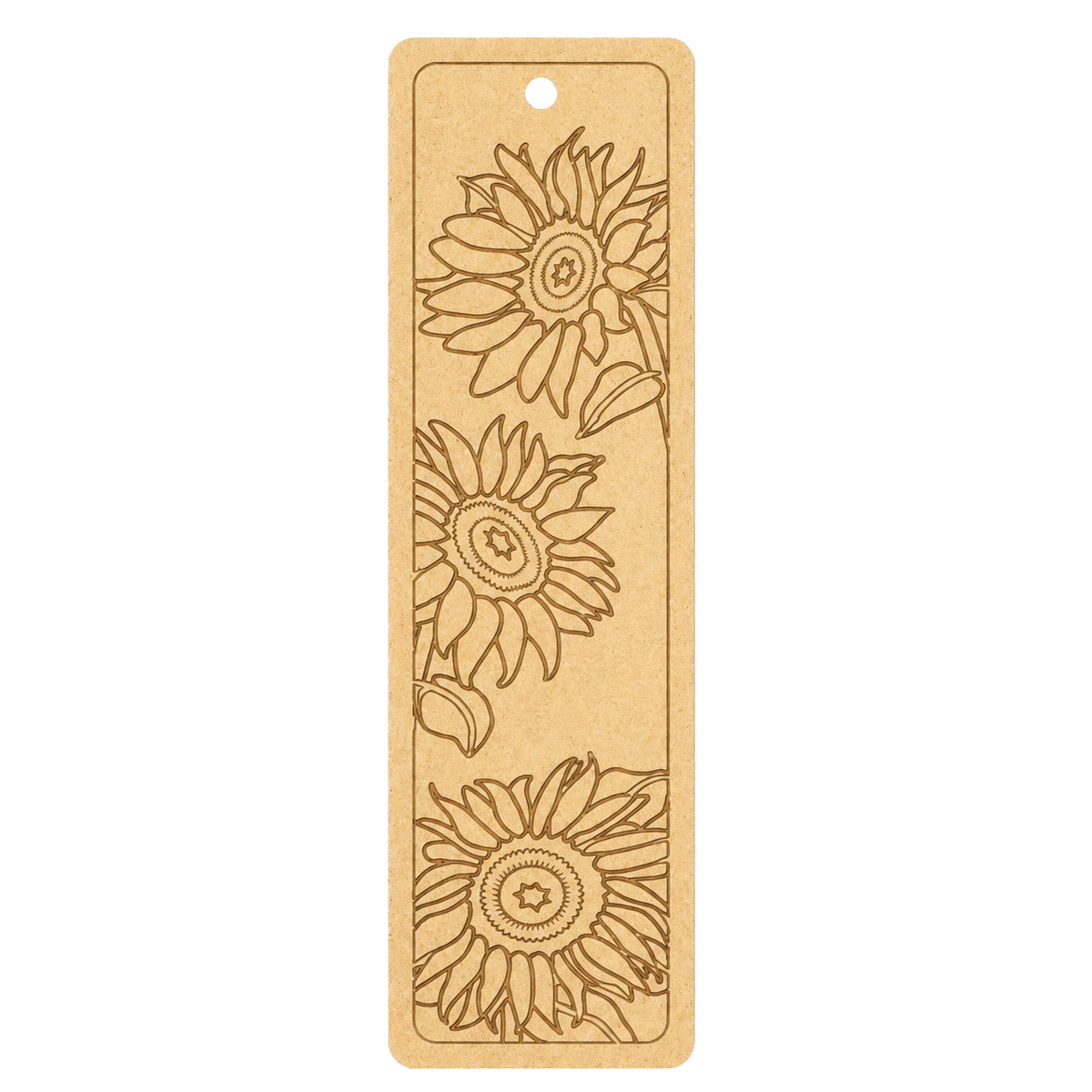 MDF DIY  bookmark with sunflower designs on a white background