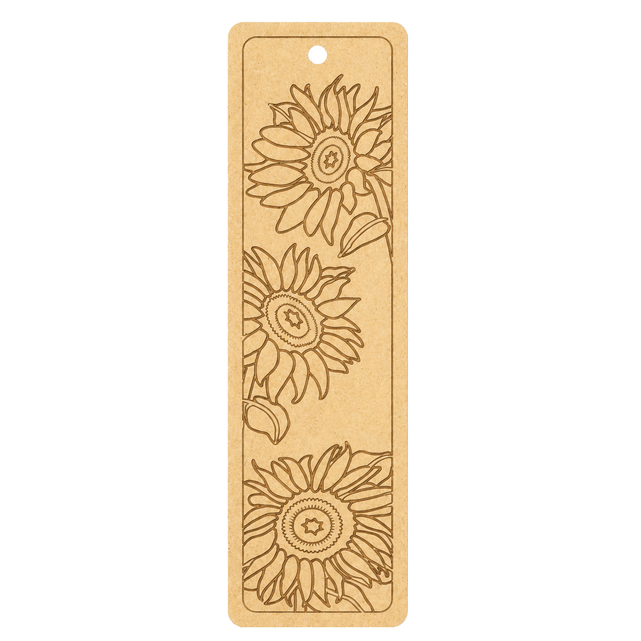 MDF DIY  bookmark with sunflower designs on a white background
