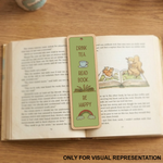 MDF DIY  Bookmark with text 'Drink Tea, Read Book, Be Happy' on an open book