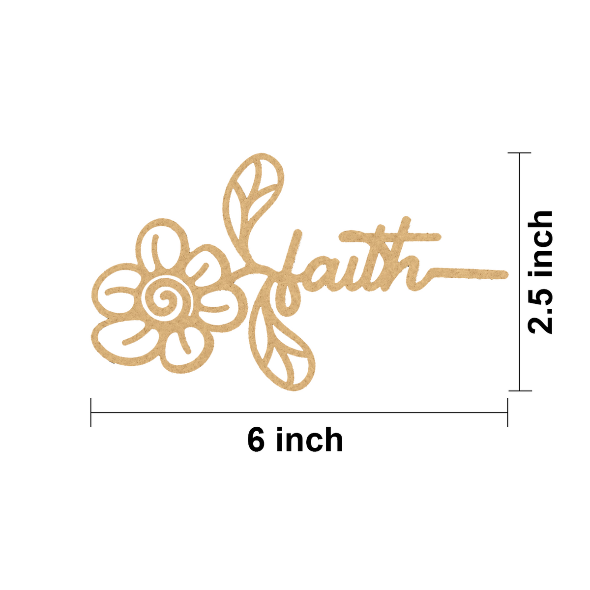 MDF DIY Bookmark with 'faith' and floral design, shown with measurements on a white background.