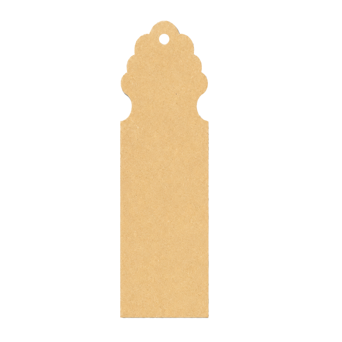 MDF DIY Bookmark  tag with scalloped edge on a white background