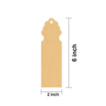 MDF DIY Bookmark tag with dimensions on a white background